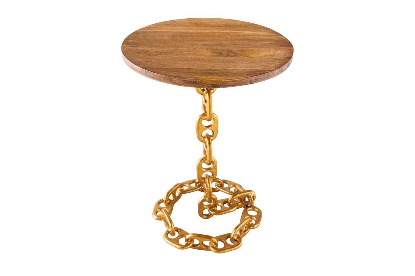 Licht-Erlebnisse Beistelltisch YARA, Handarbeit aus Mango Holz Metall in Natur Gold 38 x 38 x 54 cm (LxBxH) von Licht-Erlebnisse