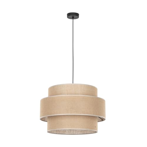 Licht-Erlebnisse Boho Hängeleuchte Jute Stoff E27 D: 50 cm rund H: max. 160 cm verstellbar Schwarz Natur Modern Hängelampe Esszimmer Pendelleuchte Wohnzimmer von Licht-Erlebnisse