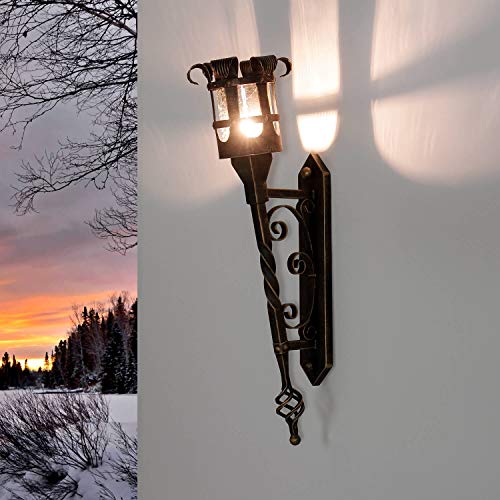 Licht-Erlebnisse XXL Außen Wandleuchte Fackel CASTLE H:90cm in Antik Rustikal Schwarz Kupfer IP44 E27 Vintage Wandlampe Außenlampe Outdoor Hof Garten Leuchte von Licht-Erlebnisse