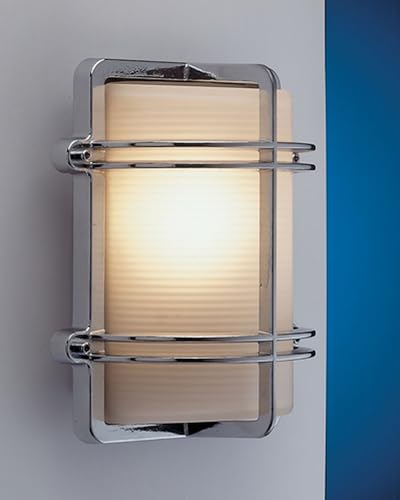 Licht-Erlebnisse Chrom Wandlampe eckig IP54 Maritim Echt-Messing Glas TOMASO Außenlampe Haustür Wand außen von Licht-Erlebnisse