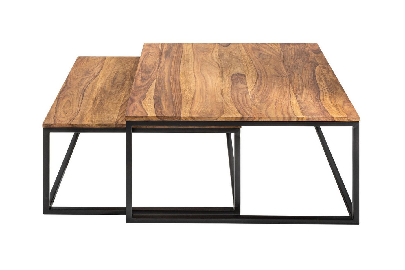 Licht-Erlebnisse Couchtisch BAMA, 2er Set aus Holz Metall in Natur Schwarz von Licht-Erlebnisse