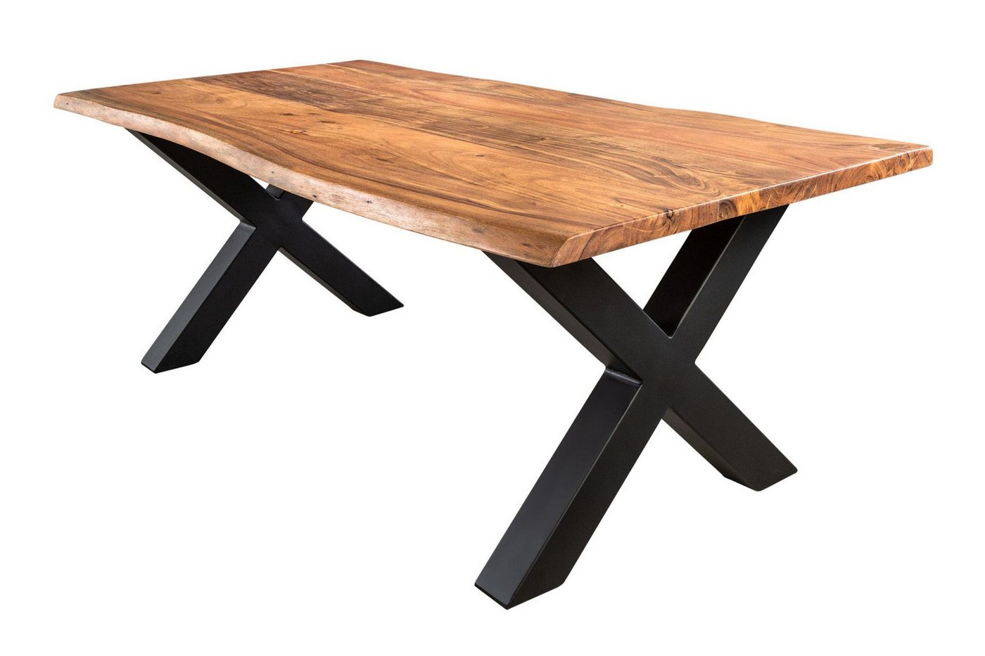 Licht-Erlebnisse Couchtisch BISSAN, 120 x 60 x 45 cm (LxBxH) aus Akazienholz Metall Baumkante von Licht-Erlebnisse