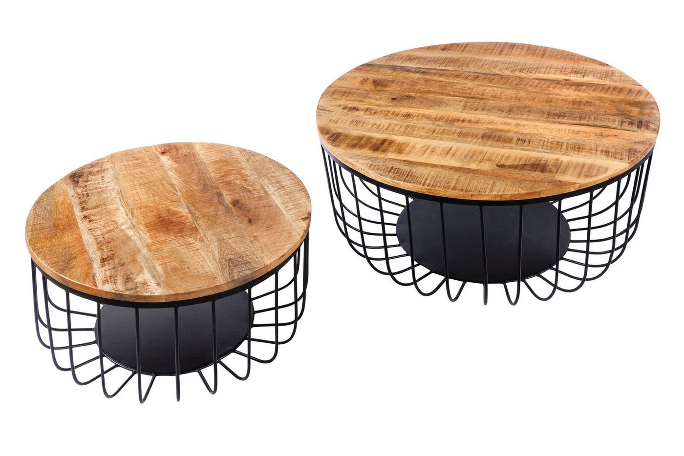 Licht-Erlebnisse Couchtisch HELSIN, 2er Set Handarbeit aus Mango Holz Metall in Natur Schwarz von Licht-Erlebnisse