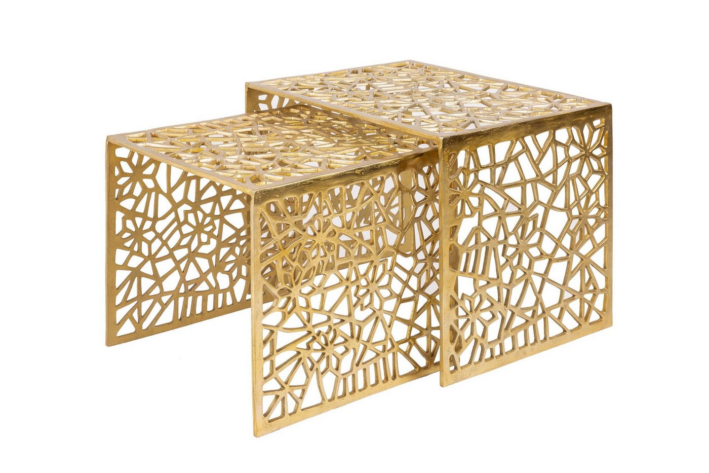 Licht-Erlebnisse Couchtisch HIMI, 2er Set Handarbeit aus Metall in Gold eckig von Licht-Erlebnisse