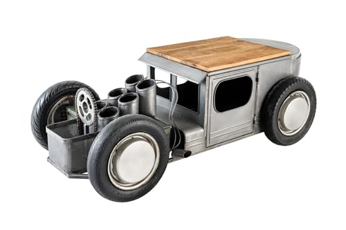 Licht-Erlebnisse Couchtisch Handarbeit Hot Rod mit Barschrank Flaschenhalter aus Stahlblech Mango Holz in Grau Natur 165 x 73 x 56 cm (LxBxH) Design Sofatisch von Licht-Erlebnisse