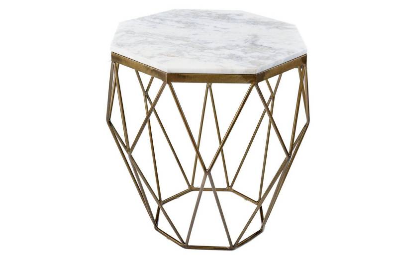 Licht-Erlebnisse Couchtisch JABARI, aus Marmor Metall in Weiß Messing 50 x 50 x 50 cm (LxBxH) von Licht-Erlebnisse