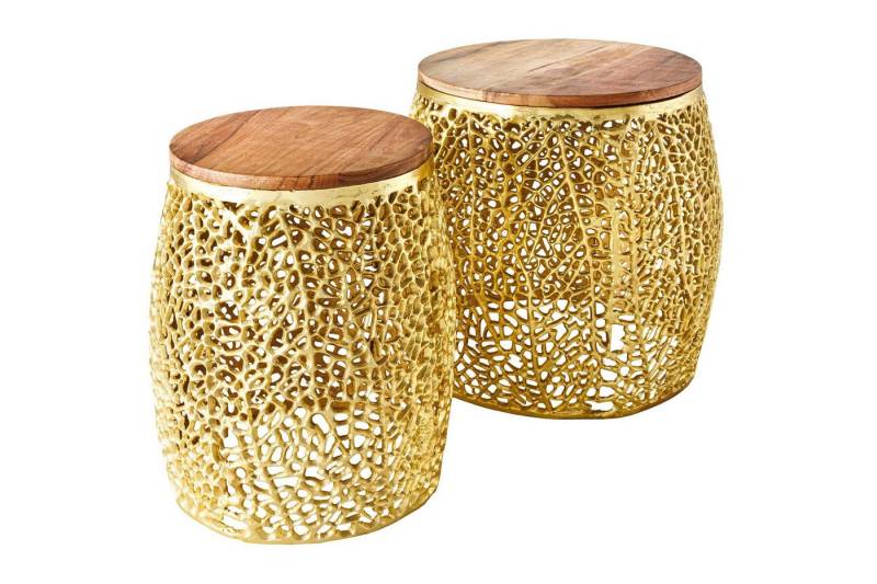 Licht-Erlebnisse Couchtisch JOSEFINA, 2er Set Handarbeit aus Akazienholz Metall in Natur Gold von Licht-Erlebnisse