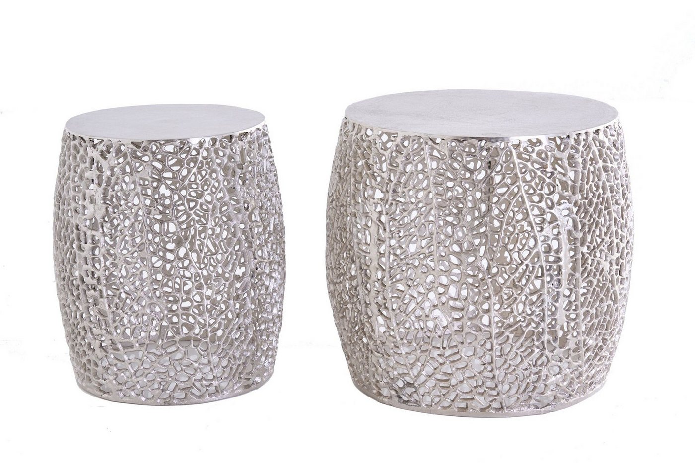 Licht-Erlebnisse Couchtisch JOSEFINA, 2er Set Handarbeit aus Metall in Silber von Licht-Erlebnisse