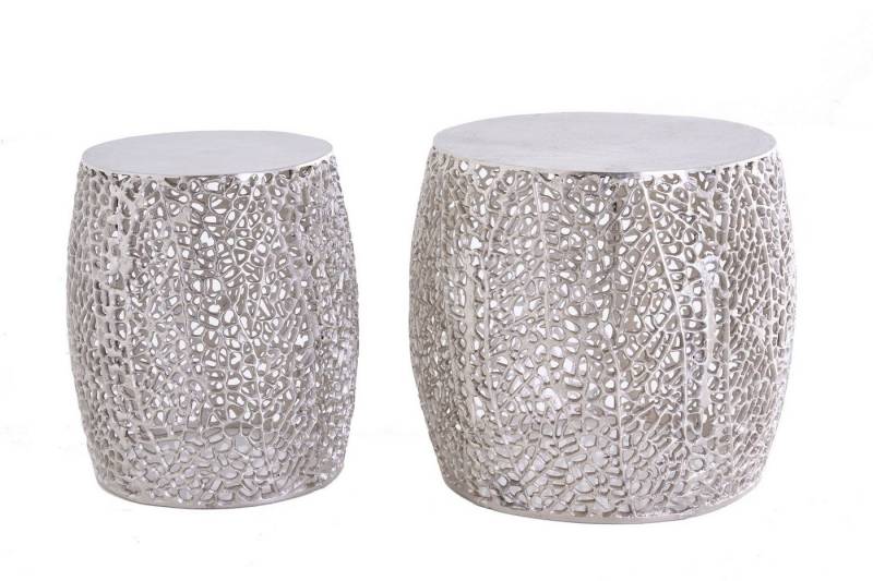 Licht-Erlebnisse Couchtisch JOSEFINA, 2er Set Handarbeit aus Metall in Silber von Licht-Erlebnisse