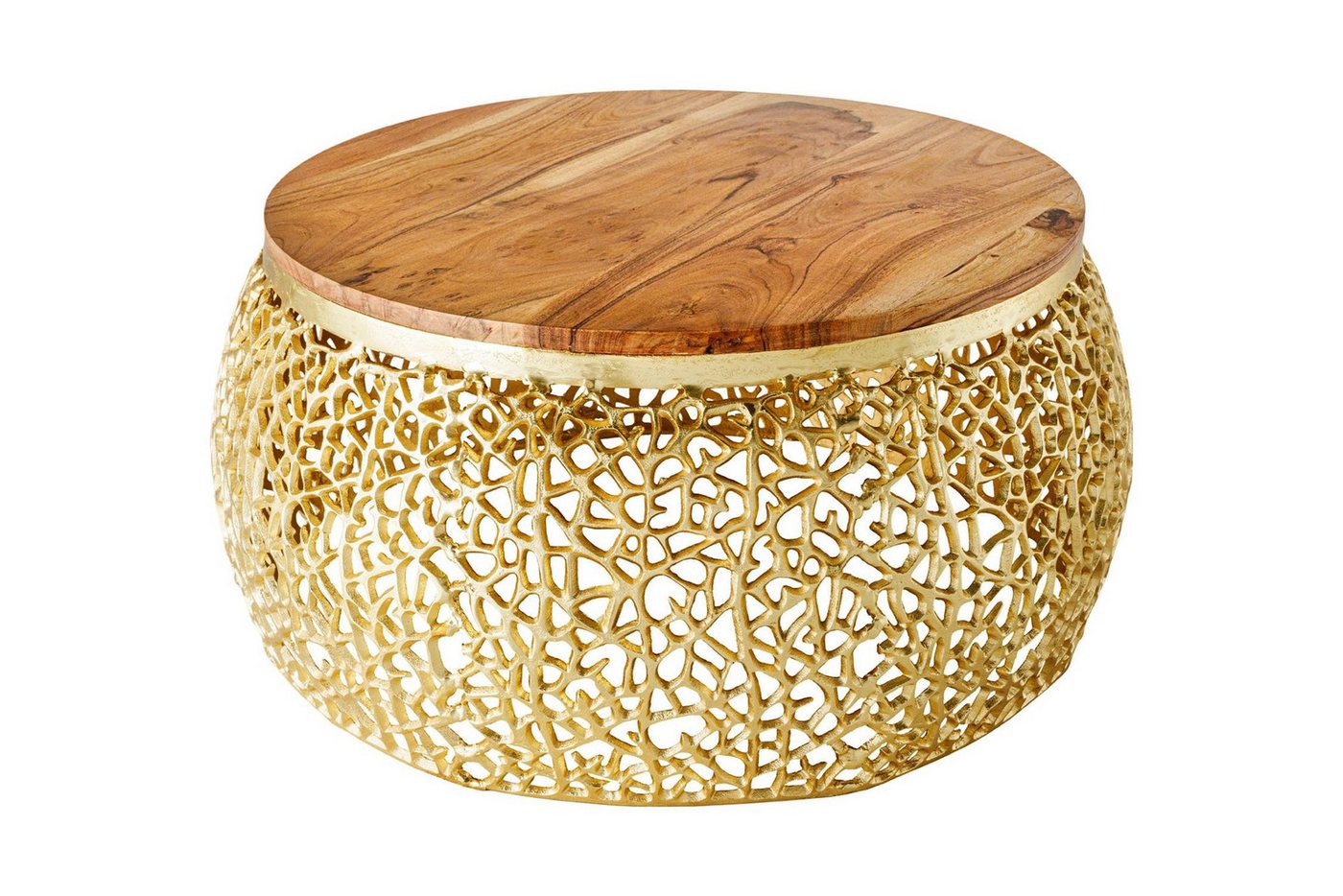 Licht-Erlebnisse Couchtisch JOSEFINA, Handarbeit aus Akazienholz Metall Natur Gold 72 x 72 x 34 cm (LxBxH) von Licht-Erlebnisse