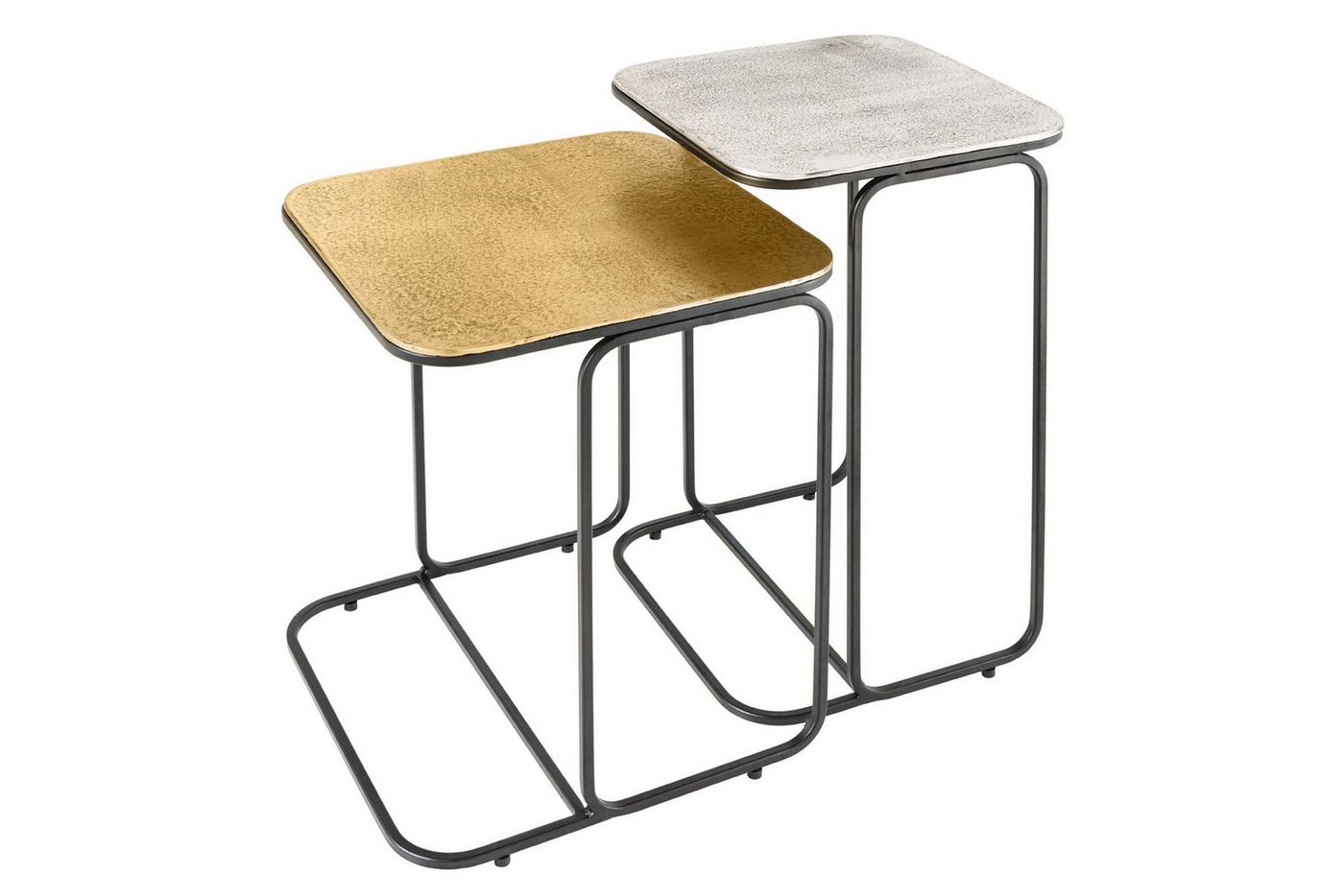 Licht-Erlebnisse Couchtisch LIMA, 2er Set Handarbeit aus Metall in Schwarz Gold Silber quadratisch von Licht-Erlebnisse