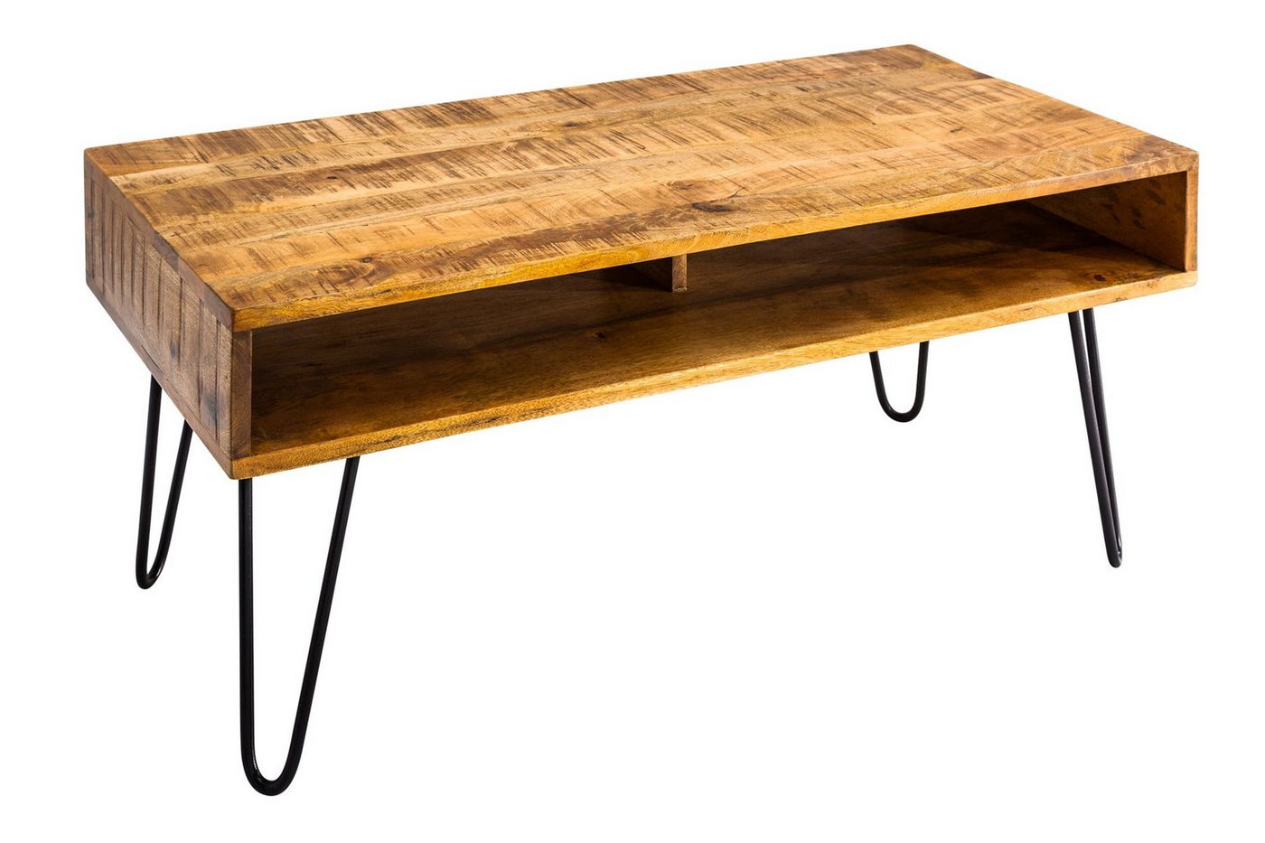 Licht-Erlebnisse Couchtisch LORIEN, aus Mango Holz Metall in Natur Schwarz 100 x 50 x 45 cm (LxBxH) von Licht-Erlebnisse