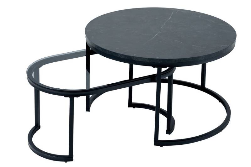 Licht-Erlebnisse Couchtisch OMARI, 2er Set aus MDF, Hartglas Metall in Schwarz von Licht-Erlebnisse