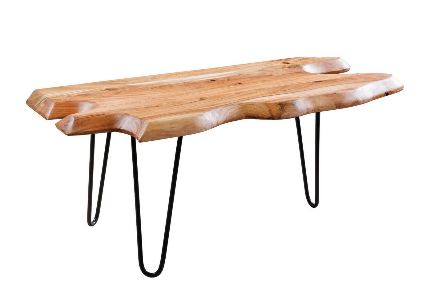 Licht-Erlebnisse Couchtisch PERTH, Handarbeit Akazienholz Metall in Natur Schwarz 100x41x40 cm (LxBxH) von Licht-Erlebnisse