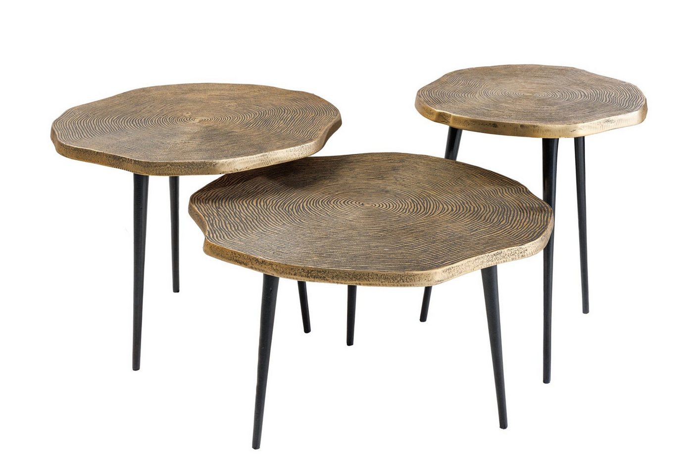 Licht-Erlebnisse Couchtisch RIYADH, 3er Set Handarbeit aus Metall in Gold Schwarz von Licht-Erlebnisse