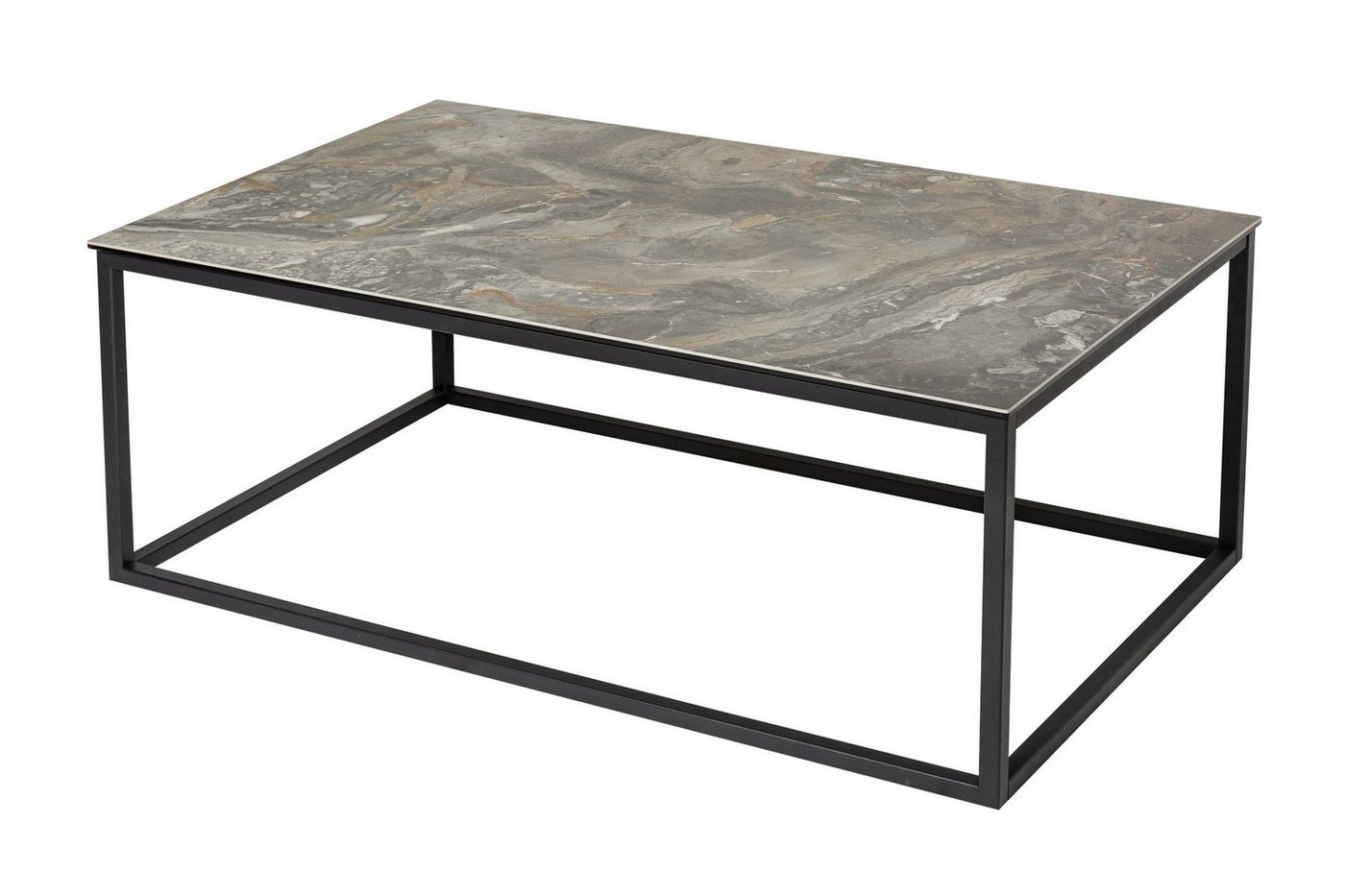 Licht-Erlebnisse Couchtisch SEVILLE, Keramik Hartglas Metall in Marmor Optik Schwarz 100x60x40 cm (LxBxH) von Licht-Erlebnisse