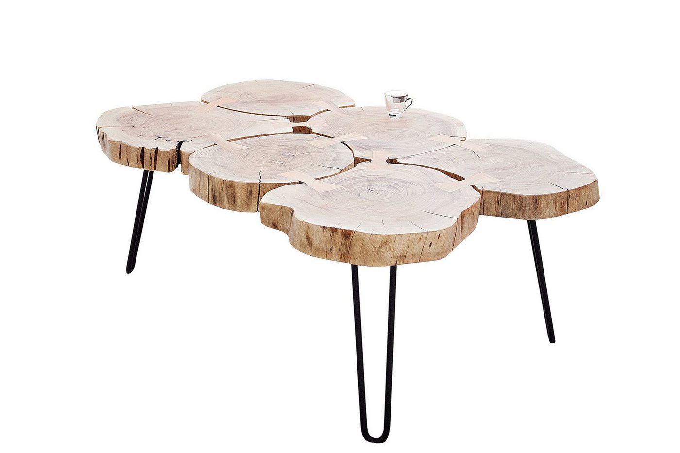 Licht-Erlebnisse Couchtisch THELA, aus Akazienholz Metall in Natur Schwarz 110 x 70 x 40 cm (LxBxH) von Licht-Erlebnisse