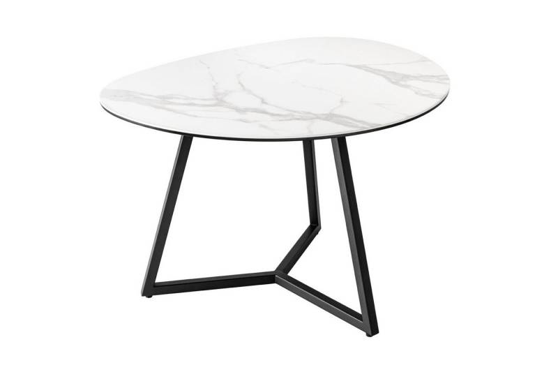 Licht-Erlebnisse Couchtisch VALERIA, aus Keramik, Hartglas Metall in Weiß Schwarz 70 x 55 x 45 cm (LxBxH) von Licht-Erlebnisse