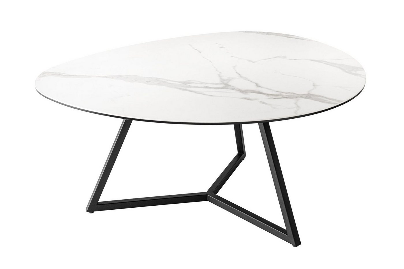 Licht-Erlebnisse Couchtisch VALERIA, aus Keramik, Hartglas Metall in Weiß Schwarz 90 x 75 x 40 cm (LxBxH) von Licht-Erlebnisse