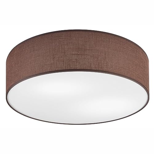 Licht-Erlebnisse Deckenlampe Braun Ø 45 cm H: 13 cm rund flach Stoff blendarm für 2x E27 Deckenleuchte Wohnzimmer Schlafzimmer von Licht-Erlebnisse