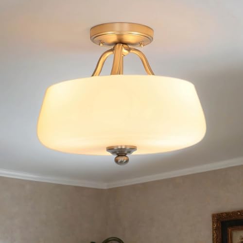 Licht-Erlebnisse Deckenlampe E27 Weiß Nickel Ø37cm Glas Metall Jugendstil Deckenleuchte Wohnzimmer Esszimmer von Licht-Erlebnisse