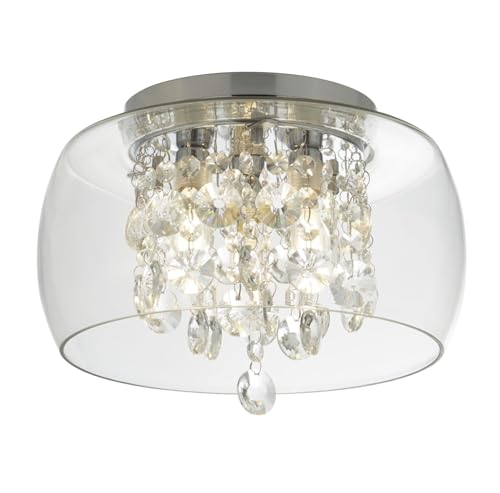 Licht-Erlebnisse Deckenlampe Glas Metall Kristall IP44 rund Ø 28 cm H: 20 cm klein 3x G9 Chrom Klassisch Deckenleuchte Bad Badezimmerleuchte von Licht-Erlebnisse