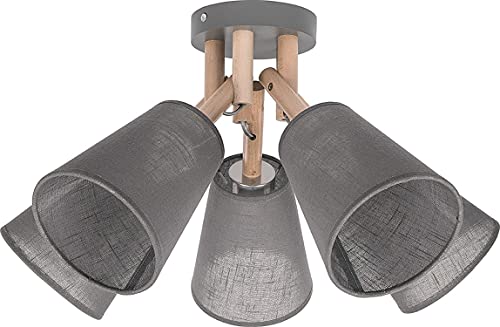 Licht-Erlebnisse Deckenlampe Grau Creme B:47cm L:47cm Modern Trichter Schirm Stoff Holz 5-flammig Flurlampe Deckenleuchte Modern von Licht-Erlebnisse
