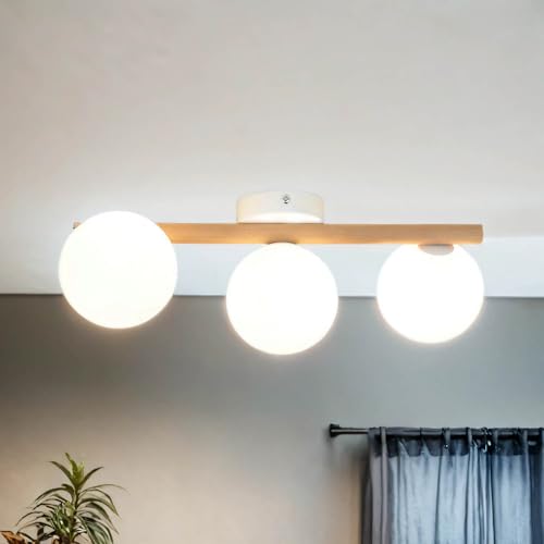 Licht-Erlebnisse Deckenlampe Metall Holz Schwarz Kiefer Weiß Schlafzimmer Esszimmer Flur 65 cm G9 gemütlich blendarm lange Wohnzimmer Deckenleuchte OLARA von Licht-Erlebnisse