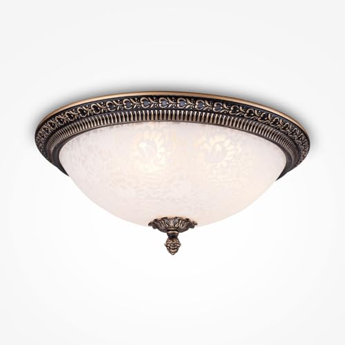Licht-Erlebnisse Deckenlampe Rustikal Glas Metall Ø 37 cm rund in Bronze antik Weiß E27 3-flammig Deckenleuchte Wohnzimmer Küchenleuchte Esszimmerlampe von Licht-Erlebnisse