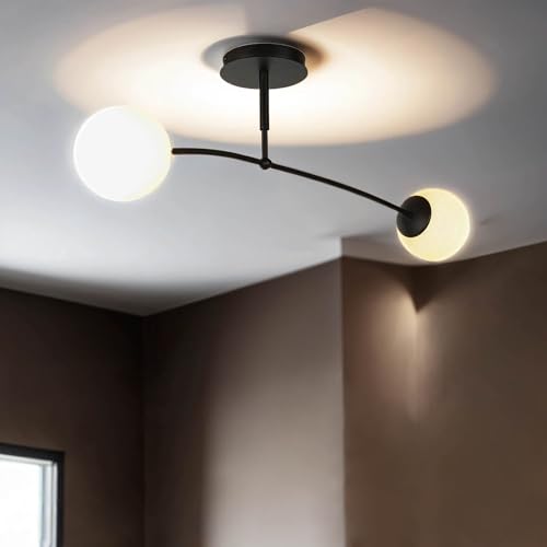 Kugel Deckenlampe Glas, Metall, Schwarz, Weiß, Esszimmer, Wohnzimmer, Schlafzimmer, E14, 2-flammig, B:92 cm, XL Deckenleuchte von Licht-Erlebnisse