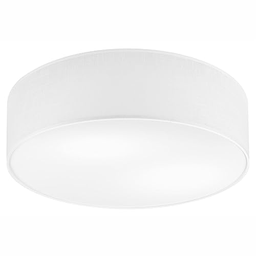 Licht-Erlebnisse Deckenlampe Stoff Weiß Ø 45 cm H: 13 cm rund flach blendarm 2x E27 Deckenleuchte Schlafzimmer Wohnzimmer von Licht-Erlebnisse