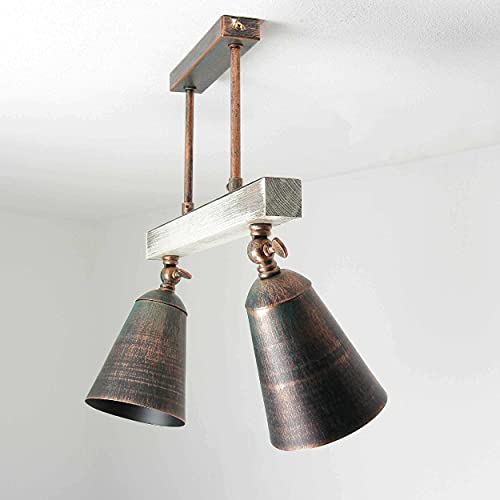 Licht-Erlebnisse Deckenlampe Strahler ALEJO Holz Metall Kupfer Patina E27 2-flammig Wohnzimmerlampe Deckenleuchte Vintage von Licht-Erlebnisse