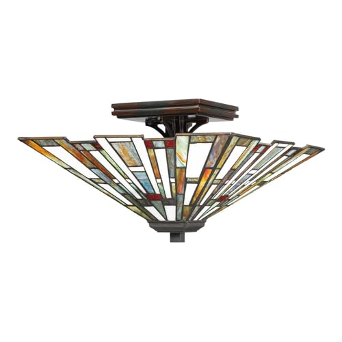 Licht-Erlebnisse Deckenlampe Tiffany Stil 36,7 cm breit in Bronze Antik Bunt 2x E27 Glas Metall Deckenleuchte Wohnzimmer Flurlampe Küchenleuchte von Licht-Erlebnisse