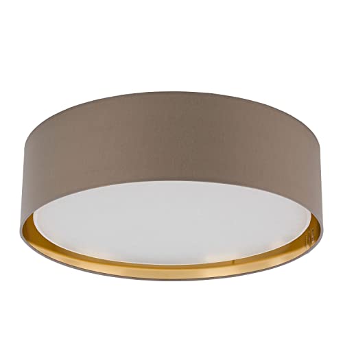 Licht-Erlebnisse Deckenlampe flach Ø 60 cm blendarm in Beige Gold Stoffschirm für 4x E27 Deckenleuchte Schlafzimmer Wohnzimmer von Licht-Erlebnisse