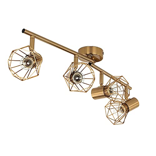 Deckenlampe mit 4 verstellbaren Spots Metall in Messing 4x E14 länglich Schlafzimmer Wohnzimmer Küche Flur Innen Deckenleuchte Spot Strahler von Licht-Erlebnisse