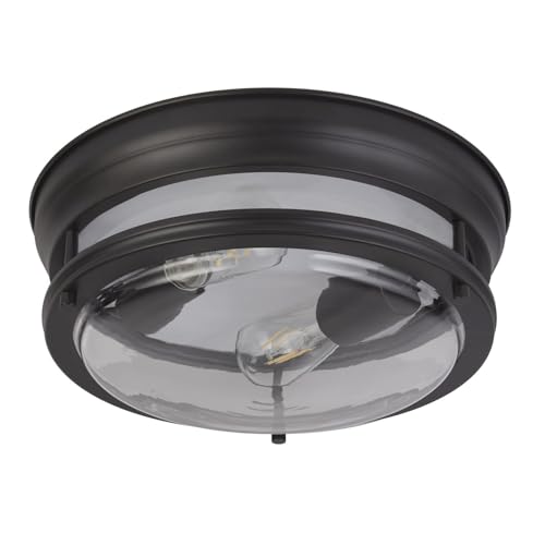 Licht-Erlebnisse Deckenlampe rund IP44 Ø 35 cm H: 14,5 cm flach in Schwarz für 2x E27 Glas Metall Badezimmerleuchte Decke Deckenleuchte Badezimmer Licht-Erlebnisse Deckenlampe rund IP44 Ø 35 cm H: 14,5 cm flach in Schwarz für 2x E27 Glas Metall Badezimmerleuchte Decke Deckenleuchte Badezimmer von Licht-Erlebnisse