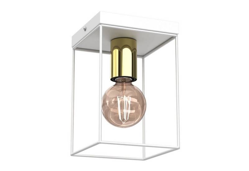 Licht-Erlebnisse Deckenleuchte BALFIA, ohne Leuchtmittel, Metall E27 in Weiß Glänzendes Gold eckig Industrial Deckenlampe von Licht-Erlebnisse
