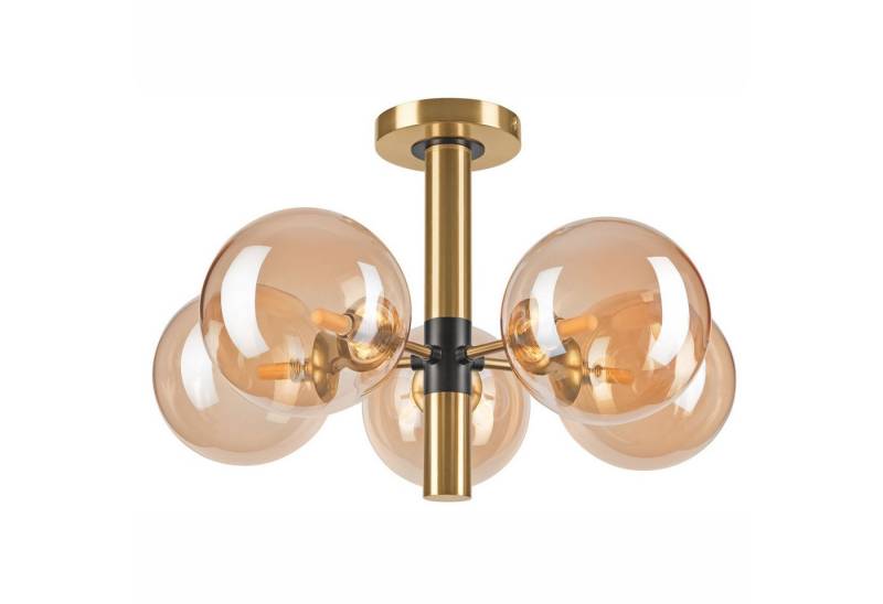 Licht-Erlebnisse Deckenleuchte GARGOS, ohne Leuchtmittel, Rauchglas Metall 35 cm breit in Gold Schwarz G9 Kugelschirm Modern von Licht-Erlebnisse