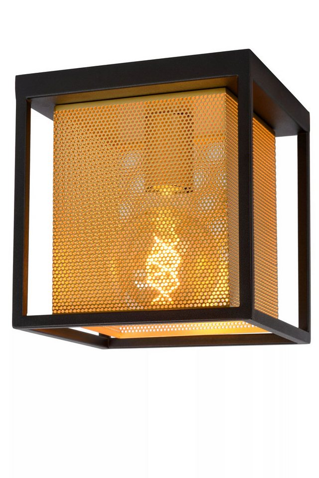 Licht-Erlebnisse Deckenleuchte GAVOR, ohne Leuchtmittel, Metall E27 B: 20 cm in Schwarz Gold eckig Industrial von Licht-Erlebnisse