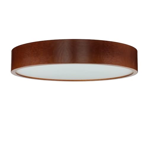 Licht-Erlebnisse Deckenleuchte Glas Holz rustikal Flur Wohnzimmer Ø47 cm E27 3-flammig flach Modern blendarm runde Deckenlampe Treppenhaus ARBARO von Licht-Erlebnisse