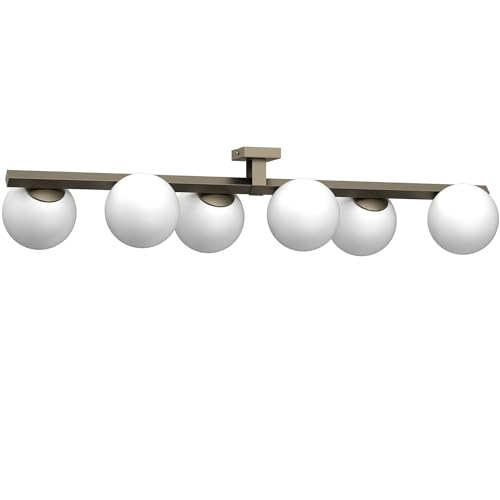 Licht-Erlebnisse Deckenleuchte Glas Metall in Titanium Gold Weiß Wohnzimmer Schlafzimmer L:106 cm E27 6-flammig Kugeln satiniert Modern längliche Deckenlampe Flur MENDJE Licht-Erlebnisse Deckenleuchte Glas Metall in Titanium Gold Weiß Wohnzimmer Schlafzimmer L:106 cm E27 6-flammig Kugeln satiniert Modern längliche Deckenlampe Flur MENDJE von Licht-Erlebnisse