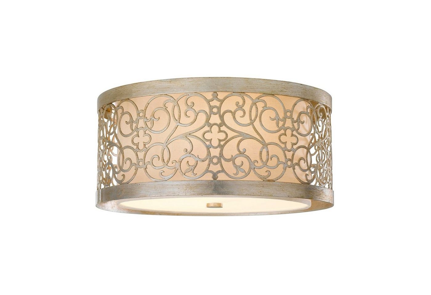 Licht-Erlebnisse Deckenleuchte JASMINA, ohne Leuchtmittel, Deckenlampe Esszimmer Esstisch Creme Silber E27 Stoff Metall Floral von Licht-Erlebnisse