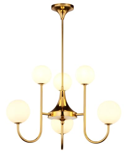 Licht-Erlebnisse Deckenleuchte Messing Glas in Gold Weiß Wohnzimmer Esstisch L:64 cm G9 Jugendstil elegant blendarme Esszimmer Deckenlampe Modern SOSTRAND von Licht-Erlebnisse