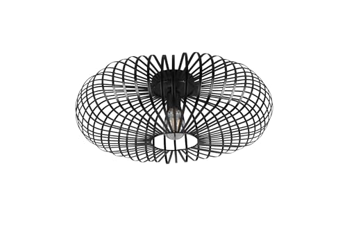 Licht-Erlebnisse Deckenleuchte Metall Schwarz Küche Flur Büro Esstisch Ø50 cm E27 bis 60 W Frame Schirm flach Industrial runde Draht Deckenlampe Wohnzimmer BREMKON von Licht-Erlebnisse