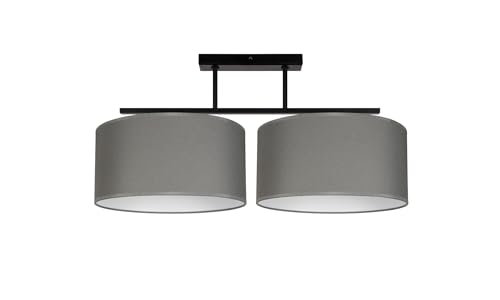 Licht-Erlebnisse Deckenleuchte Metall Stoff Schwarz Graphit Weiß Wohnzimmer Schlafzimmer Flur lang 70 cm E27 wohnlich gemütlich 2-flammig Deckenlampe blendarm BIRNO von Licht-Erlebnisse
