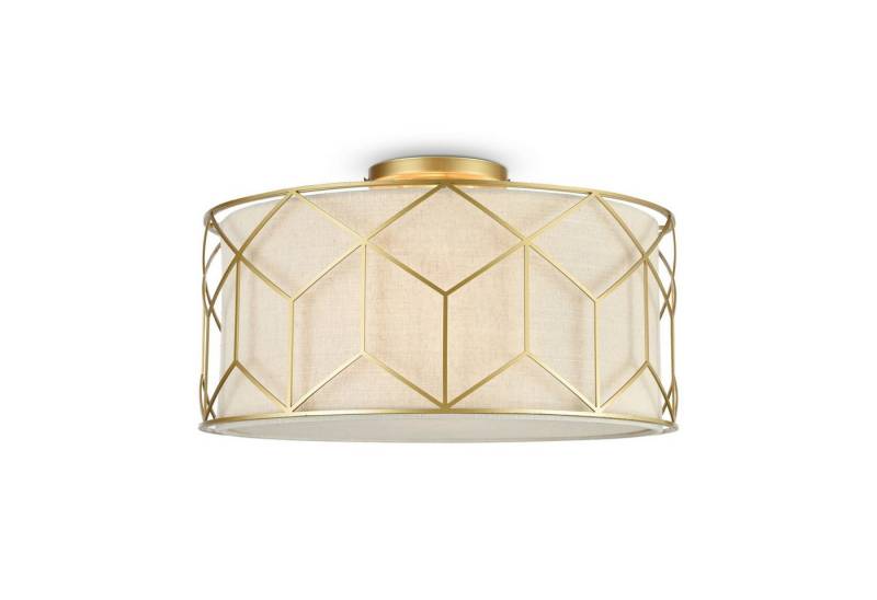 Licht-Erlebnisse Deckenleuchte NICO, ohne Leuchtmittel, Stoff Metall D: 43 cm in Gold Natur E27 3-flammig rund Modern von Licht-Erlebnisse