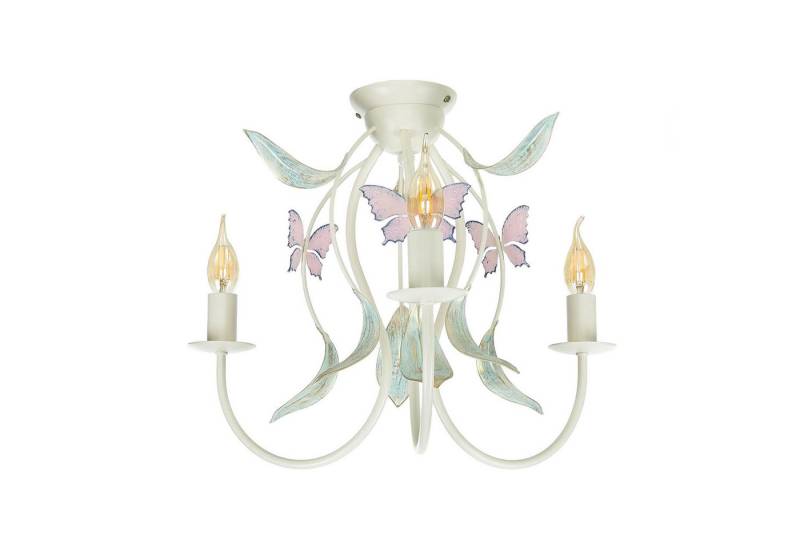 Licht-Erlebnisse Deckenleuchte SUMMER, ohne Leuchtmittel, Deckenlampe Weiß Rosa Metall Floral Schlafzimmer von Licht-Erlebnisse