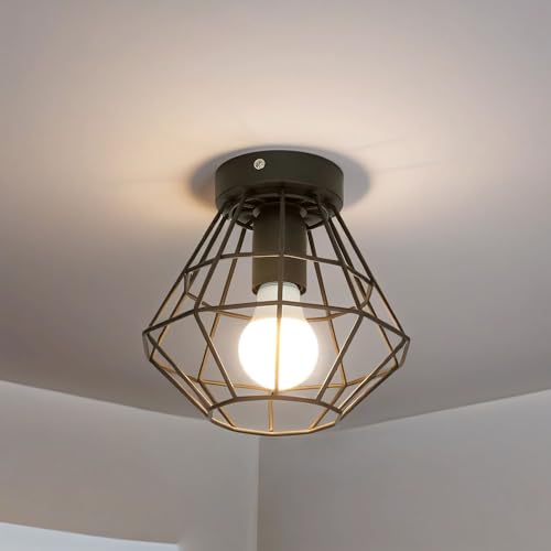 Licht-Erlebnisse Deckenleuchte Schwarz Metall Ø 20 cm geometrisch Retro E27 Wohnzimmer Flur Deckenlampe Beleuchtung von Licht-Erlebnisse