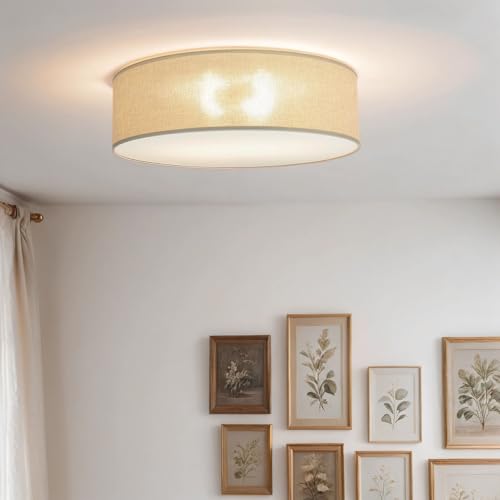 Licht-Erlebnisse Deckenleuchte aus Stoff rund D:45cm H:13cm flach 2x E27 bis 15W LED-geeignet für Wohnzimmer Schlafzimmer Flur Innen Deckenlampe von Licht-Erlebnisse