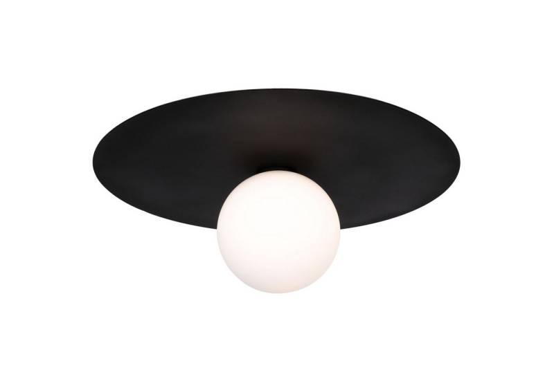 Licht-Erlebnisse Deckenleuchte TALVIK, ohne Leuchtmittel, Metall Glas Ø 45 cm rund Schwarz Weiß Kugelschirm G9 Retro von Licht-Erlebnisse